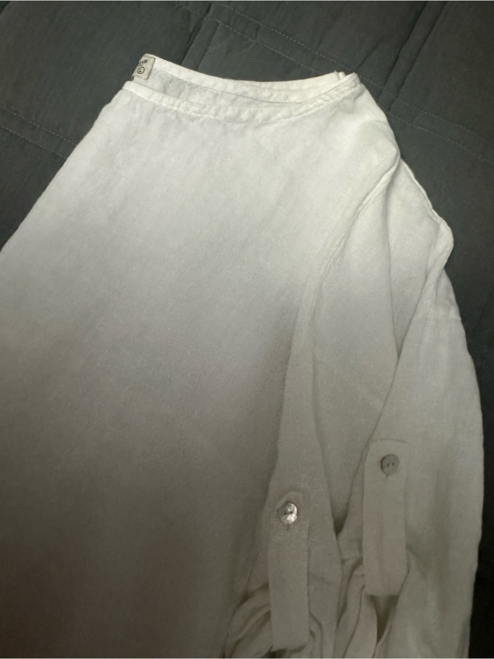 Classic White Linen Roll-Sleeve Tunic Top - Picture 4 of 5